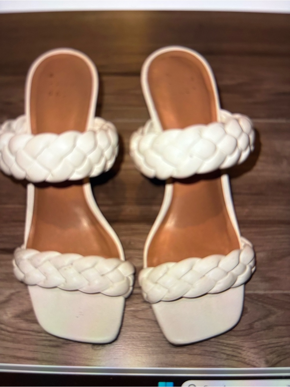 A New Day White Braided Double Strap Slide Heels Size 8